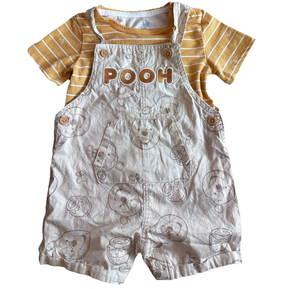 Disney Baby Winnie The Pooh Overalls & Shirt Lightweight Embroidered Sz 18mo